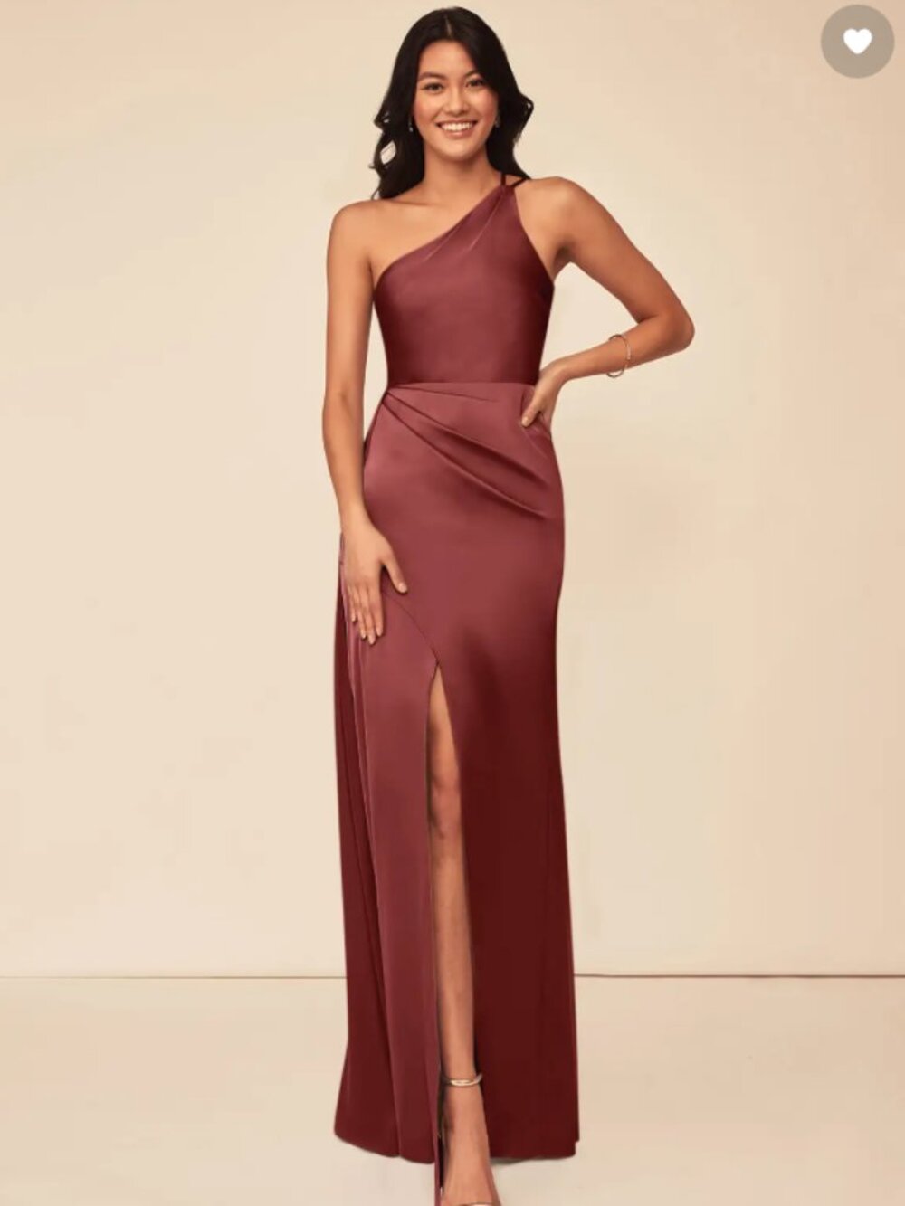 Azazie Maron Terracotta Satin One Shoulder Bridesmaid Dress Size 6